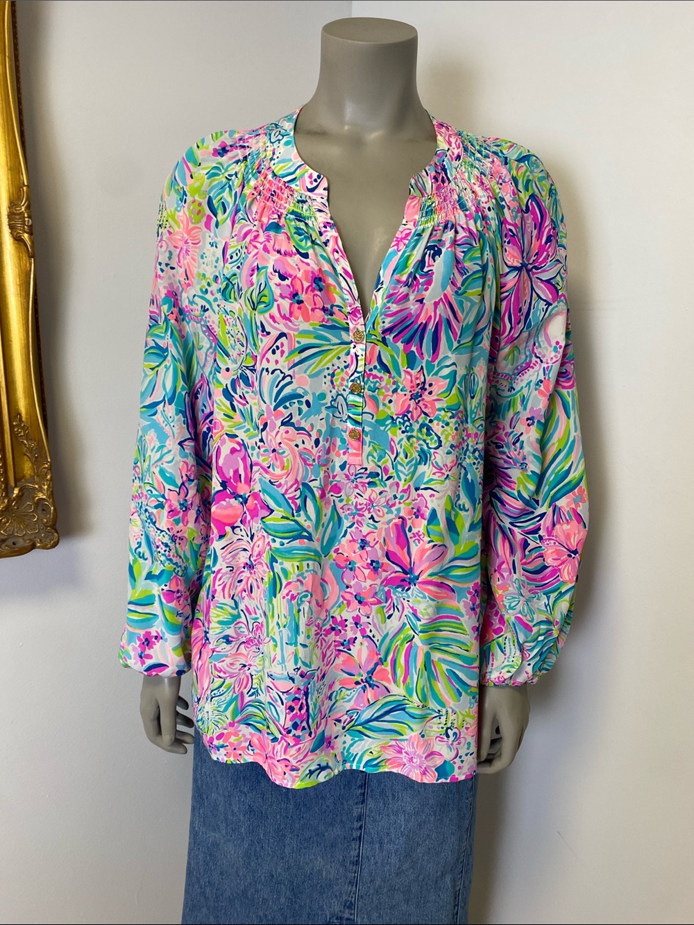 Lilly Pulitzer Elsa 100% silk blouse size large